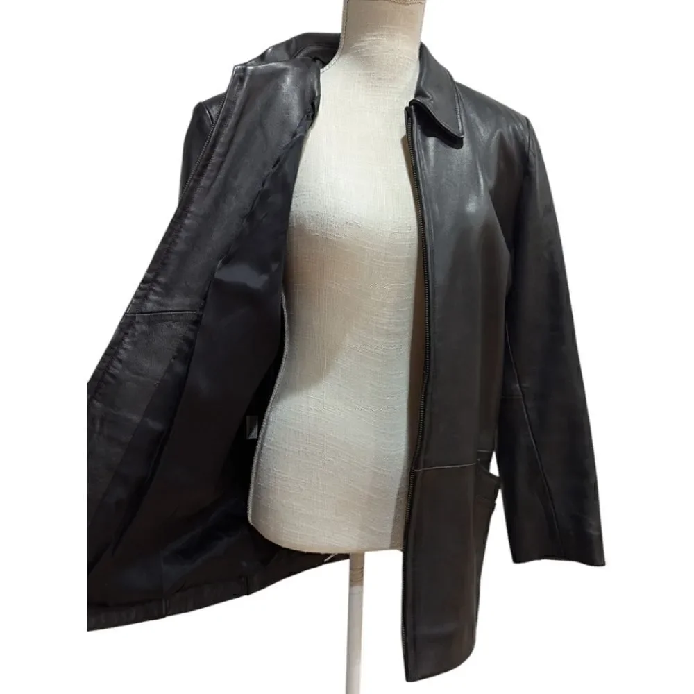 VTG Y2K Golden Bear San Francisco Women's M Leather Hip Length Zipper Jacket